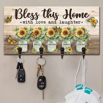 Discover Bless This Home With Love And Laughter - Personalized Key Hanger, Key Holder - Gift For Family