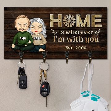 Discover Home Is Wherever I'm With You - Personalized Key Hanger, Key Holder - Anniversary Gifts, Gift For Couples, Husband Wife