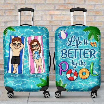 Discover Life Is Better By The Pool - Gift For Couples, Husband Wife - Personalized Luggage Cover