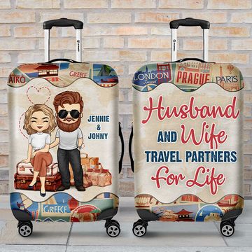 Discover Travel Partners For Life - Gift For Couples, Husband Wife - Personalized Luggage Cover