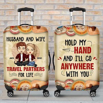 Discover Hold My Hand - Personalized Luggage Cover - Gift For Couples, Husband Wife