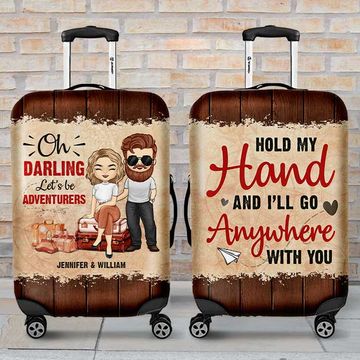 Discover Darling, Let's Be Adventurers - Personalized Luggage Cover - Gift For Couples, Husband Wife