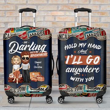 Discover We'll Go Anywhere - Personalized Luggage Cover - Gift For Couples, Husband Wife