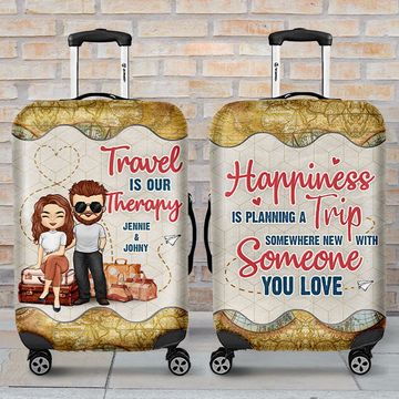 Discover Travel Is Our Therapy - Personalized Luggage Cover - Gift For Couples, Husband Wife