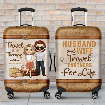 Discover Travel Partners For Life - Personalized Luggage Cover - Gift For Couples, Husband Wife