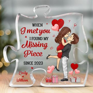 Discover You Are The Missing Piece To My Heart - Couple Personalized Custom Puzzle Shaped Acrylic Plaque - Gift For Husband Wife, Anniversary
