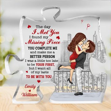 Discover You Complete Me And Make Me A Better Person - Couple Personalized Custom Puzzle Shaped Acrylic Plaque - Gift For Husband Wife, Anniversary