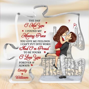 Discover The Day I Met You - Couple Personalized Custom Puzzle Shaped Acrylic Plaque - Christmas Gift For Husband Wife, Anniversary