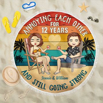 Discover Still Going Strong - Personalized Round Beach Towel - Gift For Couples, Husband Wife