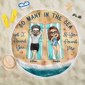 Discover I Found You & You Found Me - Personalized Round Beach Towel - Gift For Couples, Husband Wife