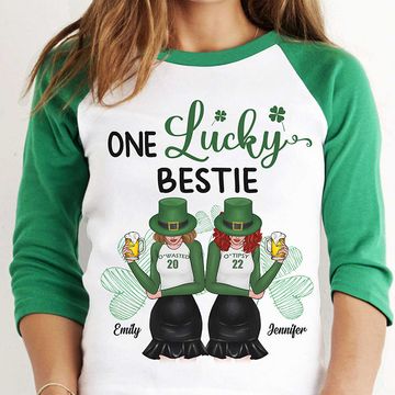 Discover One Lucky Bestie Personalized St. Patrick's Day Baseball Tee