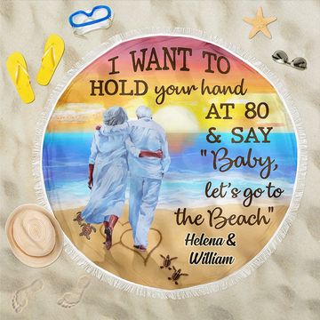 Discover Baby, Let's Go To The Beach - Personalized Round Beach Towel - Gift For Couples, Husband Wife