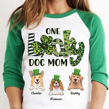 Discover One Lucky Dog Mom Personalized St. Patrick's Day Baseball Tee
