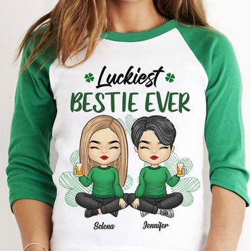 Discover Luckiest Bestie Ever Personalized St. Patrick's Day Baseball Tee