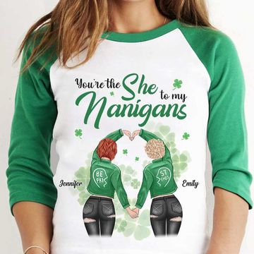 Discover You're The She To My Nanigans Personalized St. Patrick's Day Baseball Tee