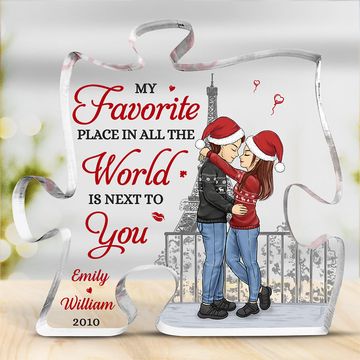 Discover My Favorite Place In All The World Couple Personalized Custom Puzzle Shaped Acrylic Plaque
