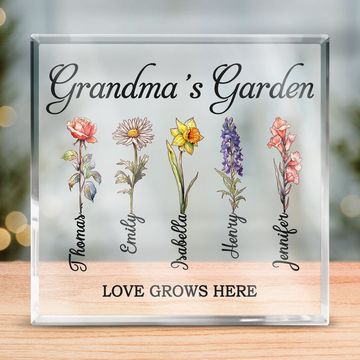 Discover Love Grows In Grandma's Garden Family Personalized Custom Square Shaped Acrylic Plaque