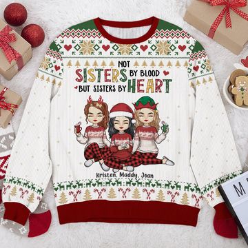 Discover We're Sisters By Heart Christmas Wool Jumper Personalized Custom Ugly Sweatshirt