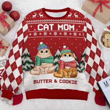 Discover Cat Dad And Cat Mom Personalized Custom Unisex Ugly Christmas Sweatshirt