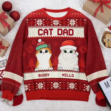 Discover Cat Mom Cat Dad Pet Owner Personalized Custom Unisex Ugly Xmas Gift Wool Sweatshirt