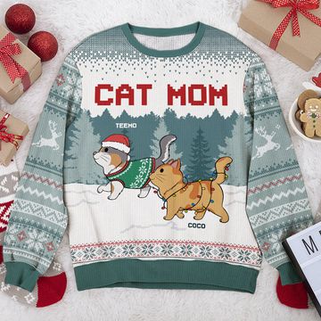 Discover Cute Cat Mom Cat Dad Personalized Custom Unisex Ugly Xmas Gift Wool Sweatshirt