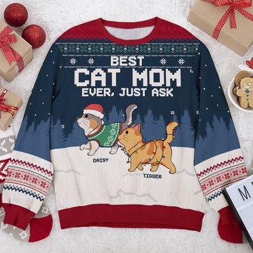 Discover Best Cat Mom Cat Dad Ever Just Ask Personalized Custom Unisex Ugly Xmas Gift Wool Sweatshirt