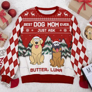 Discover Best Dog Mom Ever Christmas Gift For Pet Lover Unisex Wool Jumper Personalized Ugly Sweatshirt