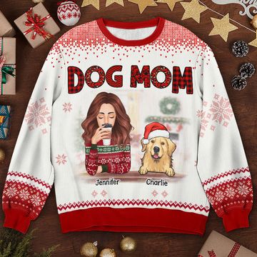 Discover World's Best Dog Mom Christmas Gift For Pet Lover Unisex Wool Personalized Jumper Ugly Sweatshirt
