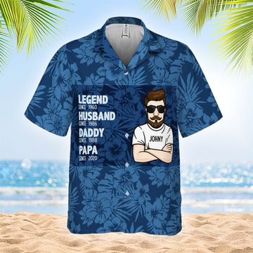Discover Legend Husband Grandpa Since Father's Day Grandfather Gift Personalized Unisex Hawaiian Shirt