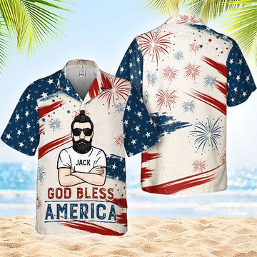Discover God Bless America 4th Of July Father's Day Gift Personalized Unisex Hawaiian Shirt