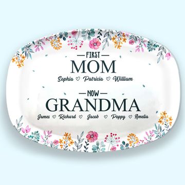 Discover First Mom Now Grandma Family Mother's Day Gift Personalized Custom Resin Platter