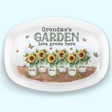 Discover Grandma's Garden Love Grows Here Family Mother's Day Grandmother Gift Personalized Custom Resin Platter