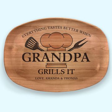 Discover Everything Tastes Better When Grandpa Grills It Custom Father's Day Grandfather Birthday Gift Personalized Resin Platter