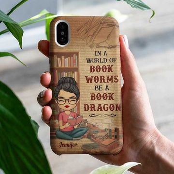 Discover In A World Of Bookworms Be A Book Dragon Personalized Custom Phone Case