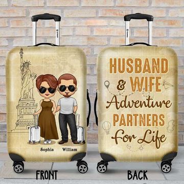Discover Husband & Wife Adventure Partners For Life - Gift For Couples, Husband Wife - Personalized Luggage Cover
