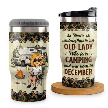 Discover A Woman Who Loves Camping Couples Husband Wife Custom Gift Personalized Can Cooler