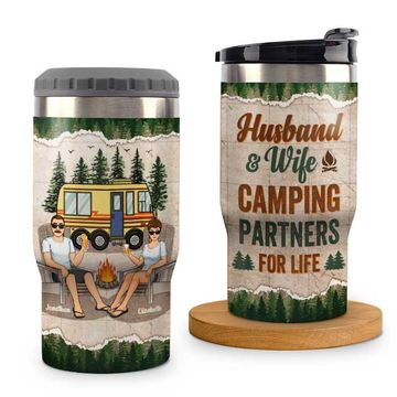 Discover Let's Sit By The Campfire Couples Husband And Wife Custom Gift Personalized Can Cooler
