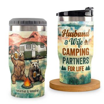 Discover The Bonfire Was Lit There Was Beer Couples Husband And Wife Custom Gift Personalized Can Cooler
