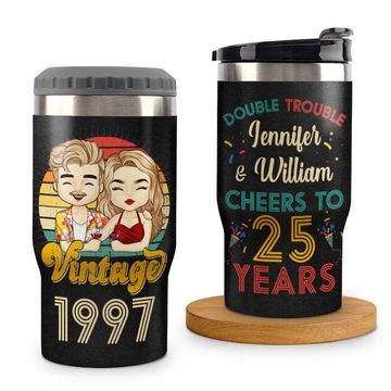 Discover Double Trouble Together Couples Husband And Wife Custom Gift Personalized Can Cooler