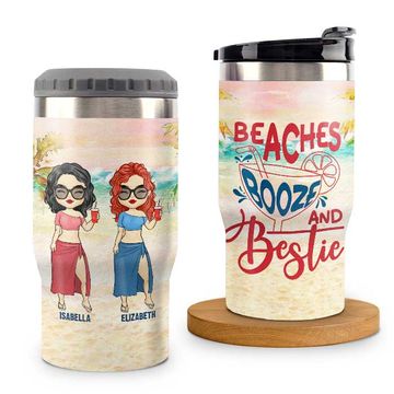 Discover Enjoying A Beach Day Together Custom Bestie Gift Personalized Can Cooler
