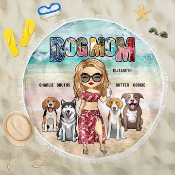 Discover Dog Mom It's Beach Time - Gift For Dog Mom, Personalized Round Beach Towel