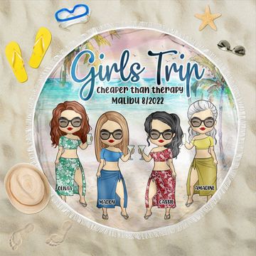 Discover Girl's Trip The Beach Is Calling And We Must Go - Gift For Bestie, Personalized Round Beach Towel