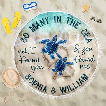 Discover We Found Each Other - Personalized Round Beach Towel - Gift For Couples, Husband Wife