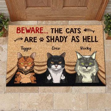 Discover The Cats Are Shady As Hell Funny - Personalized Decorative Mat
