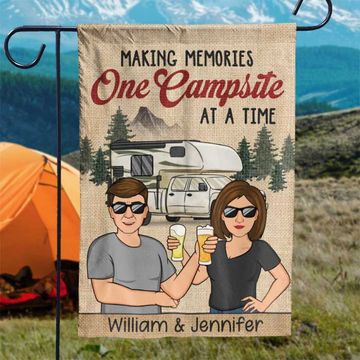 Discover Making Memories One Campsite Vintage - Personalized Flag - Gift For Camping Lovers