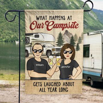 Discover What Happens At Our Campsite Vintage - Personalized Flag - Gift For Camping Lovers