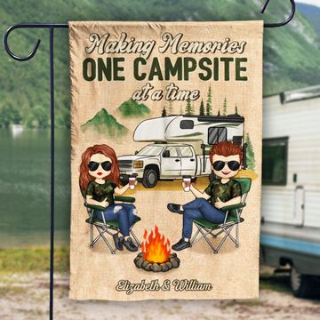 Discover Making Memories One Campsite At A Time - Couple Personalized Custom Flag