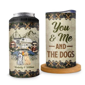 Discover You Me And The Dogs Camping Husband And Wife Couples Custom Personalized Can Cooler