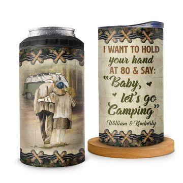 Discover I Want To Hold Your Hand At 80 Husband Wife Couples Custom Gift Personalized Can Cooler