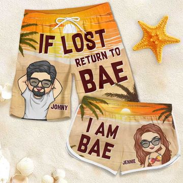 Discover If Lost Return To Bae Funny Personalized Custom Tropical Aloha Couple Beach Shorts